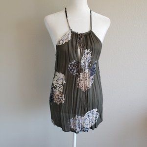New LOVESTITCH Blouse Sleeveless Boho Tassels Semi Sheer Artsy Floral Size M